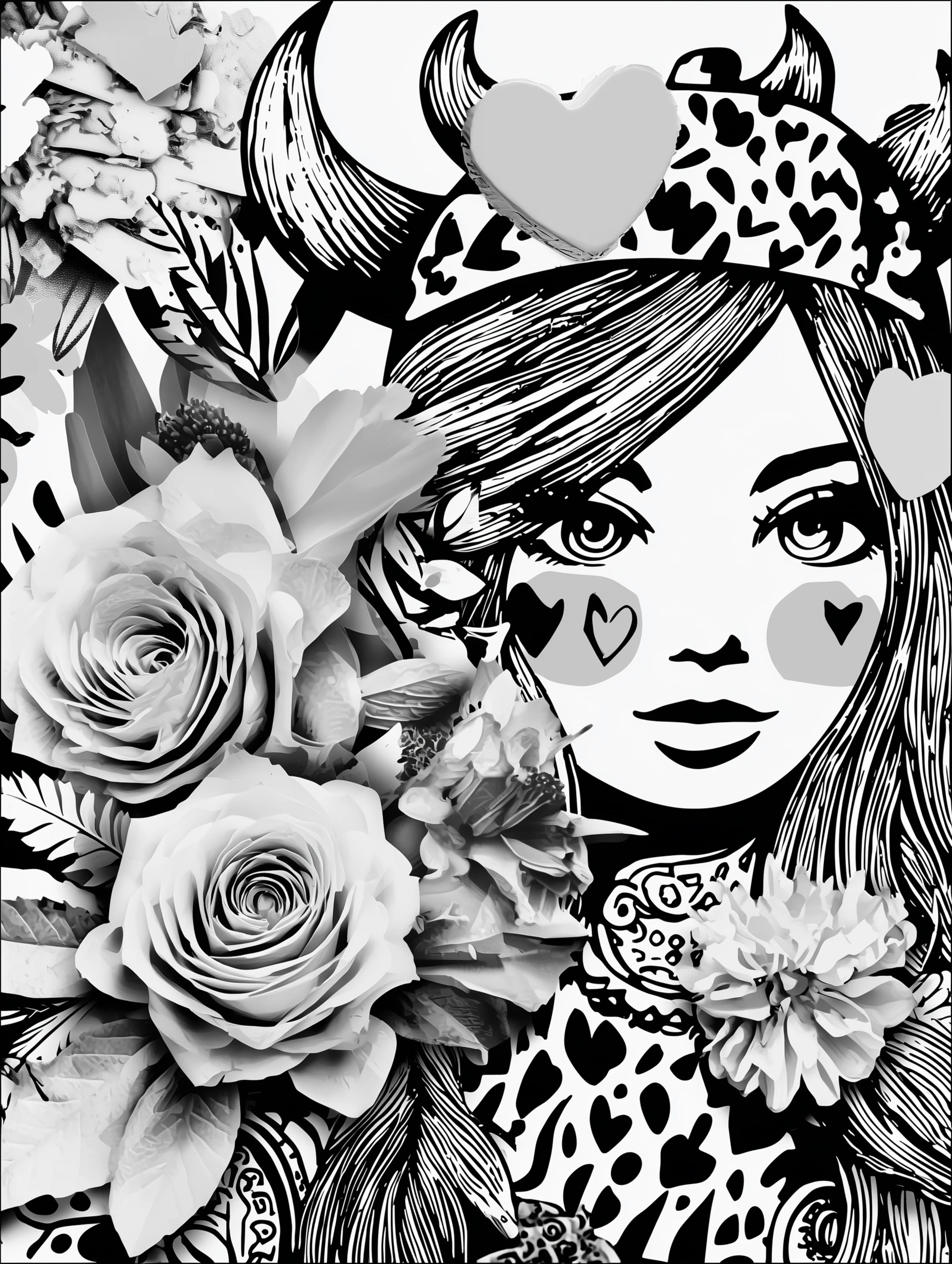 Free printable viking coloring page for adults featuring a viking woman with heart writing on her cheeks